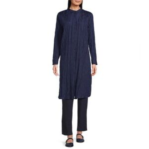 Eileen Fisher Crushed Silk Mandarin Collar Long Sleeve Top